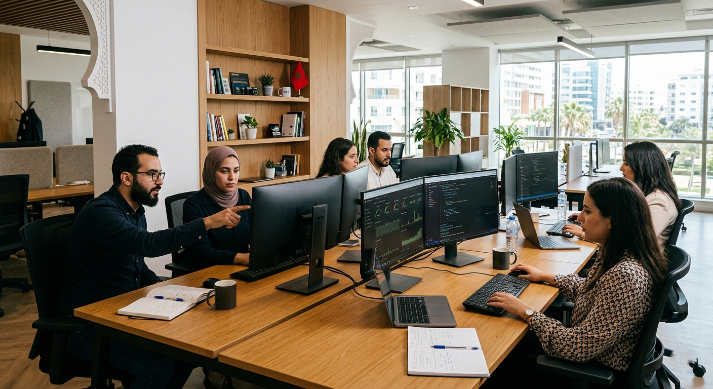Équipe baciptv dans un bureau tech au Maroc